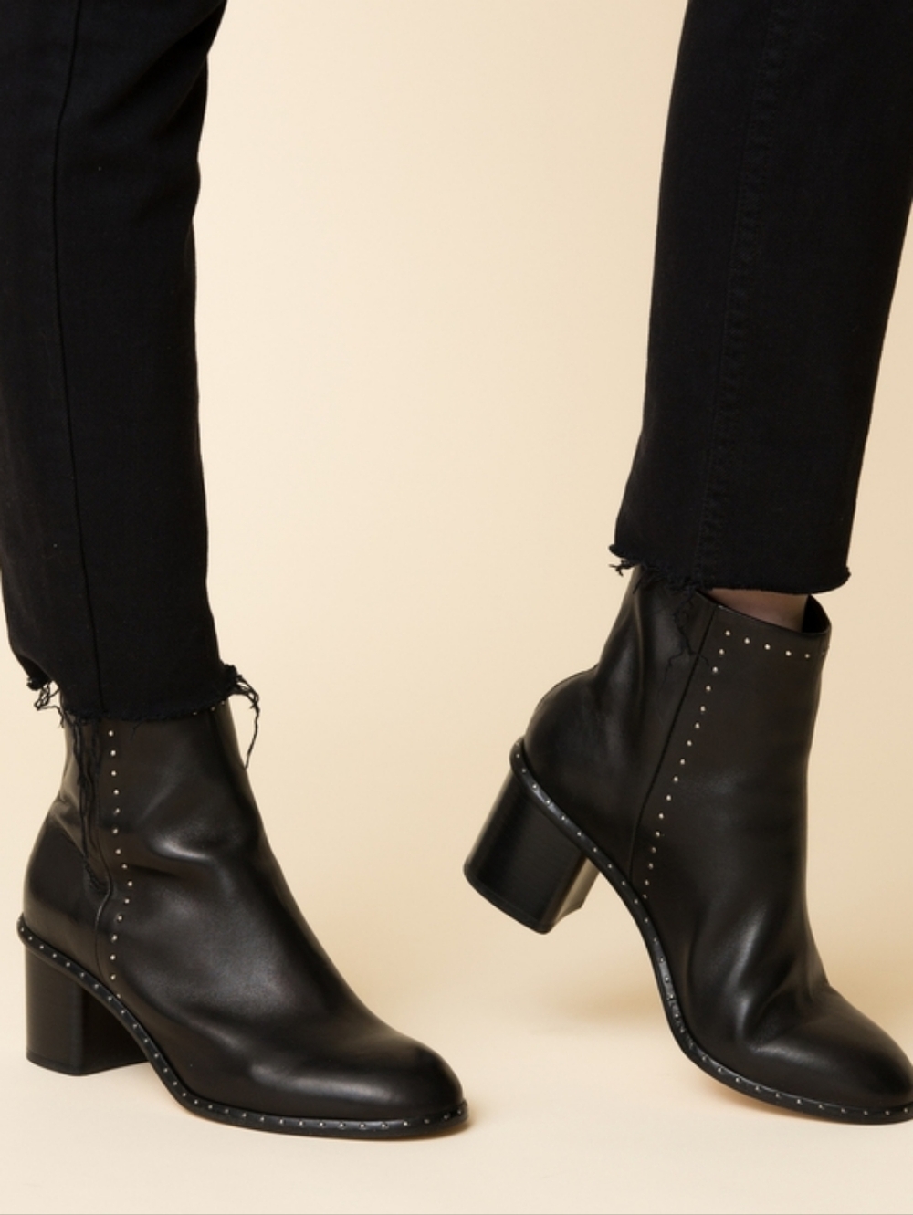 Rag & Bone Willow Black Leather Studded Ankle Boots Made in Italy Womens EU 36